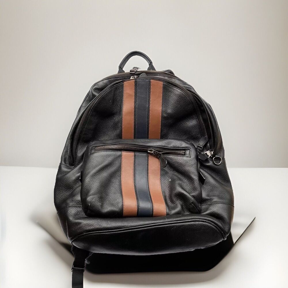 COACH West Backpack Varsity Stripe Black Saddle Midnight Style 3184